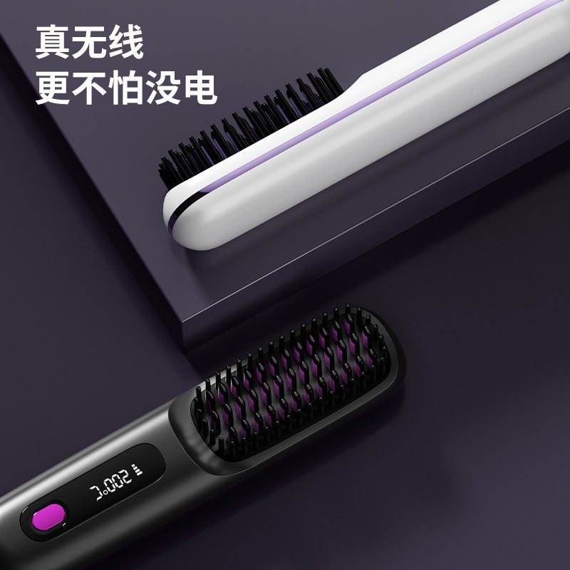 New Lcd Wireless Hair Straightening Comb Rechargeable Ceramic Digital Comb Mini Hair Straightener Portable Hair Comb - Image 5